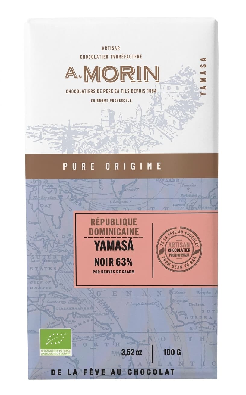 Yamasá Noir 63% 63% dark bar packaging by Chocolaterie Morin