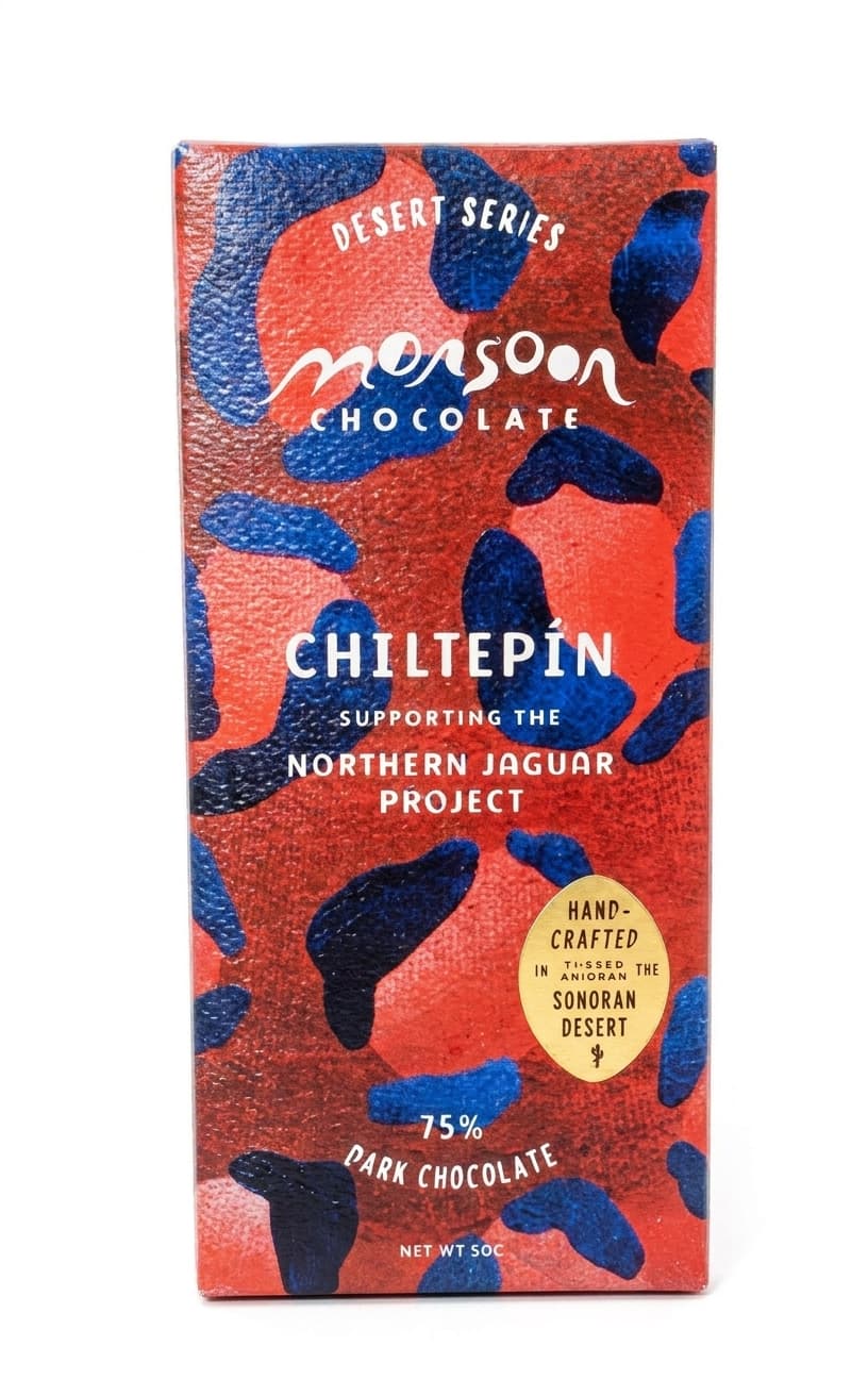 Chiltepín 75% 75% dark bar packaging by Monsoon Chocolate