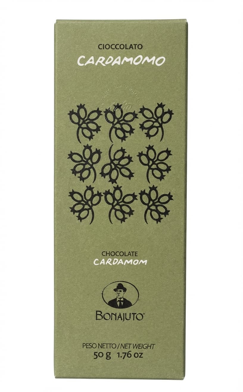 Cardamom 65% dark bar packaging by Bonajuto