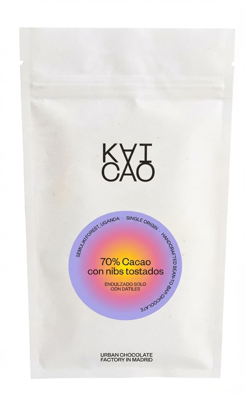 70% Cacao con nibs tostados 70% dark bar packaging by KAICAO