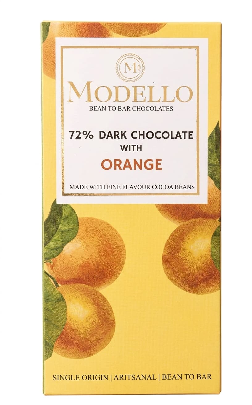 Orange Dark 72% 72% dark bar packaging by Modello Chocolate