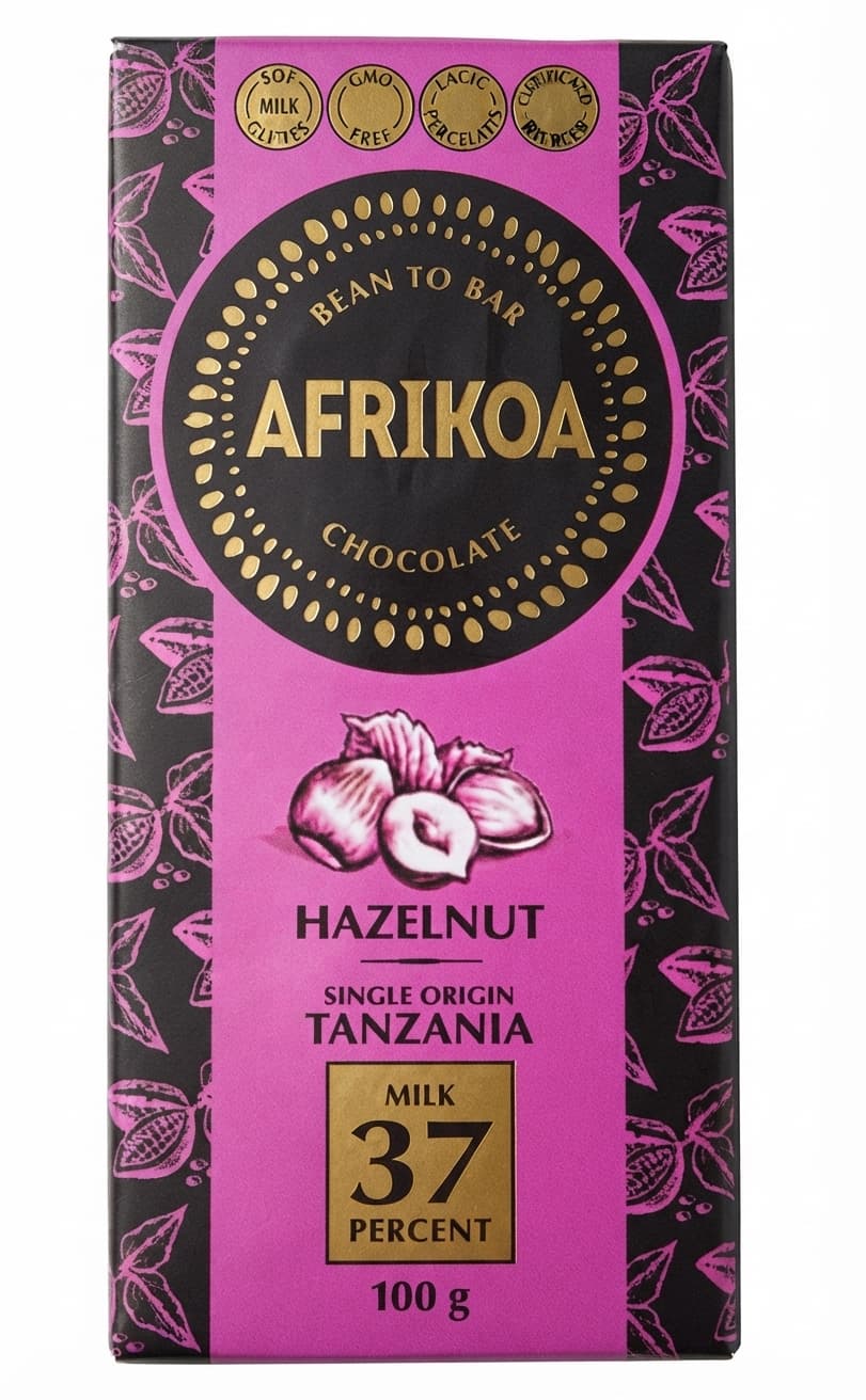 Hazelnut 37% 37% milk bar packaging by Afrikoa