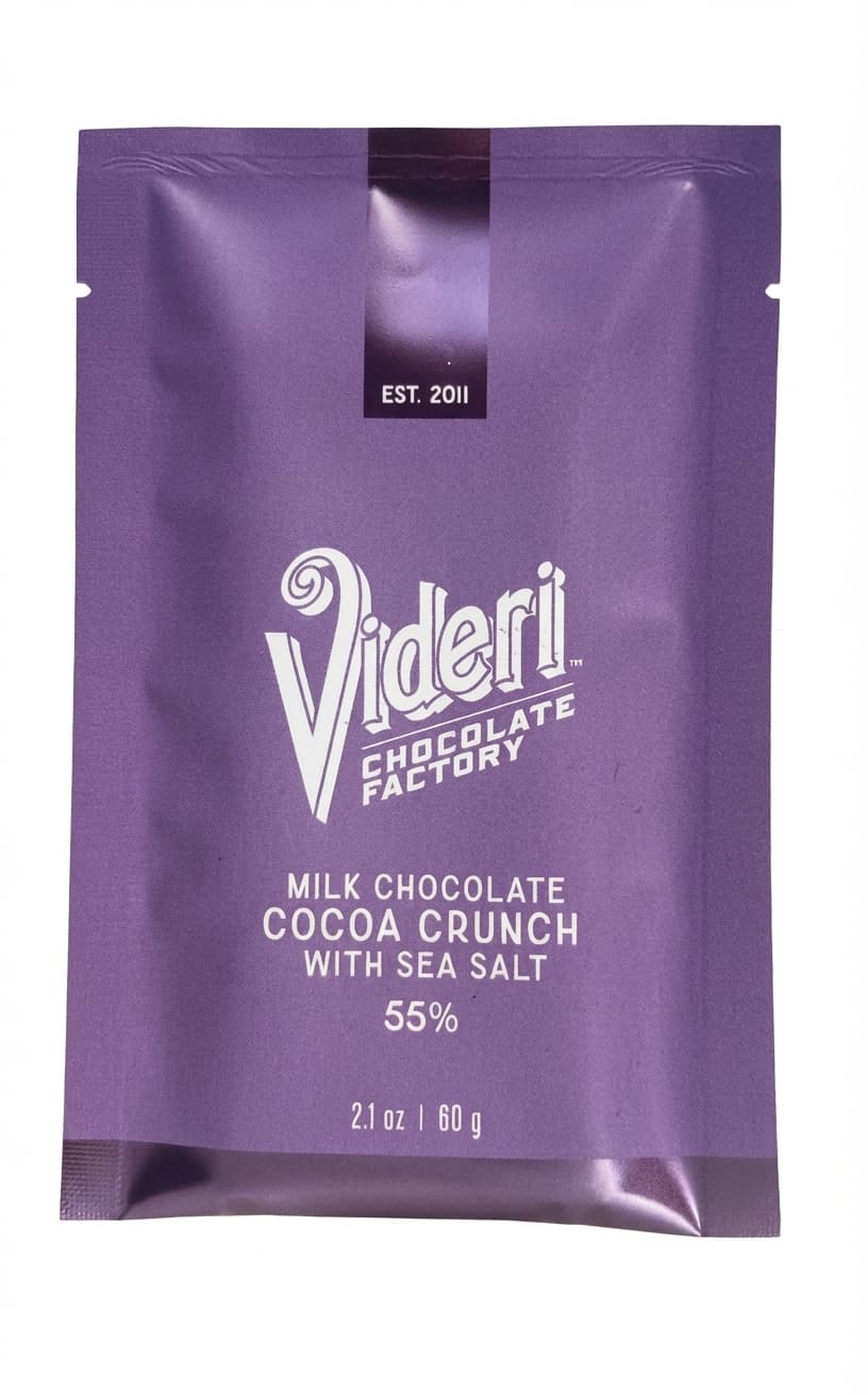 Cocoa Crunch with Sea Salt 55% milk bar packaging by Videri