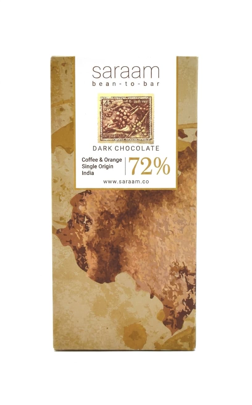Coffee & Orange 72% 72% dark bar packaging by Saraam