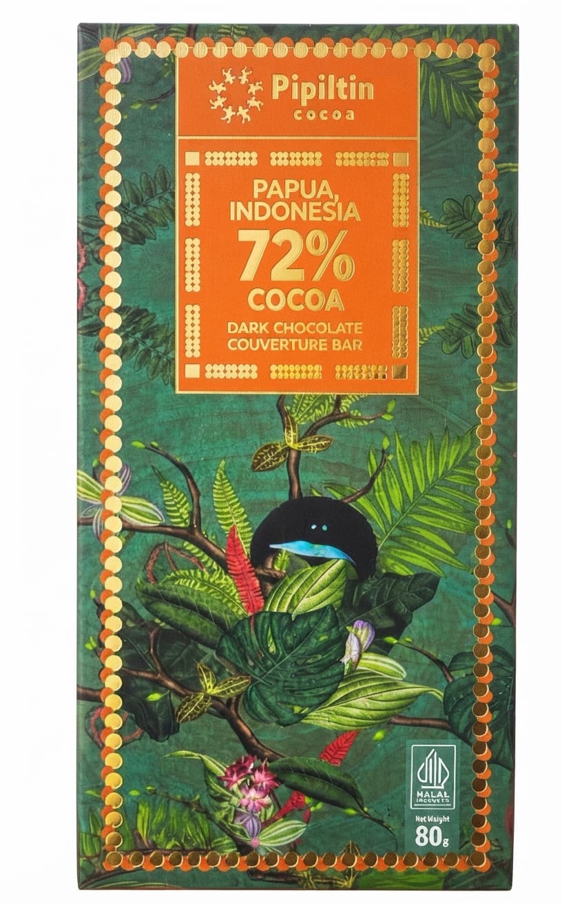 Papua 72% 72% dark bar packaging by Pipiltin