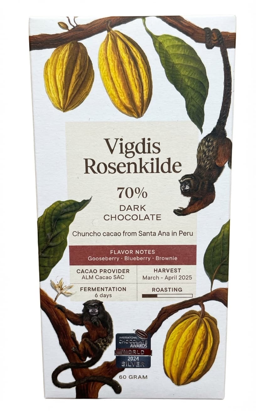 Chuncho, Santa Ana 70% 70% dark bar packaging by Vigdis Rosenkilde