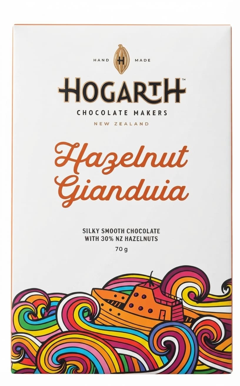Hazelnut Gianduia 45% milk bar packaging by Hogarth