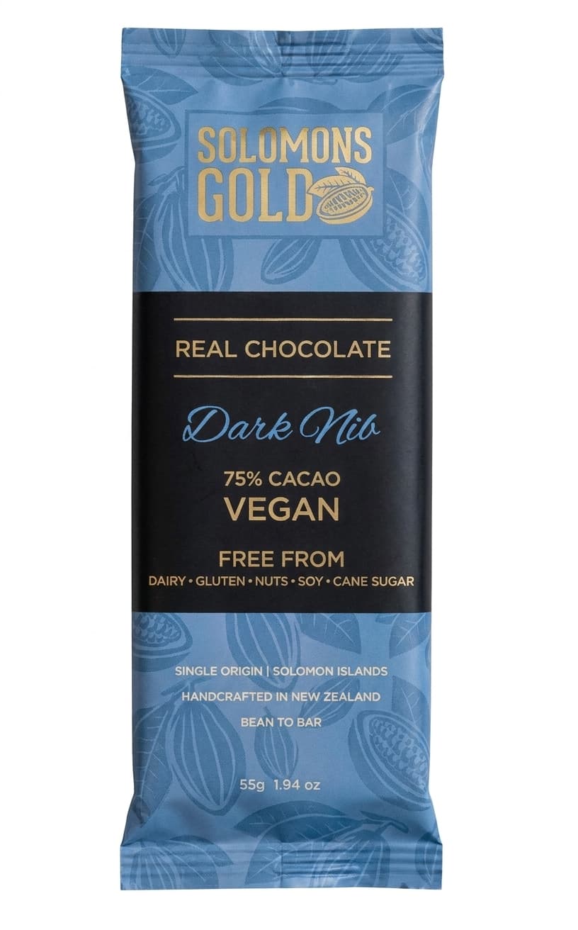 Dark Nib 75% 75% dark bar packaging by Solomons Gold