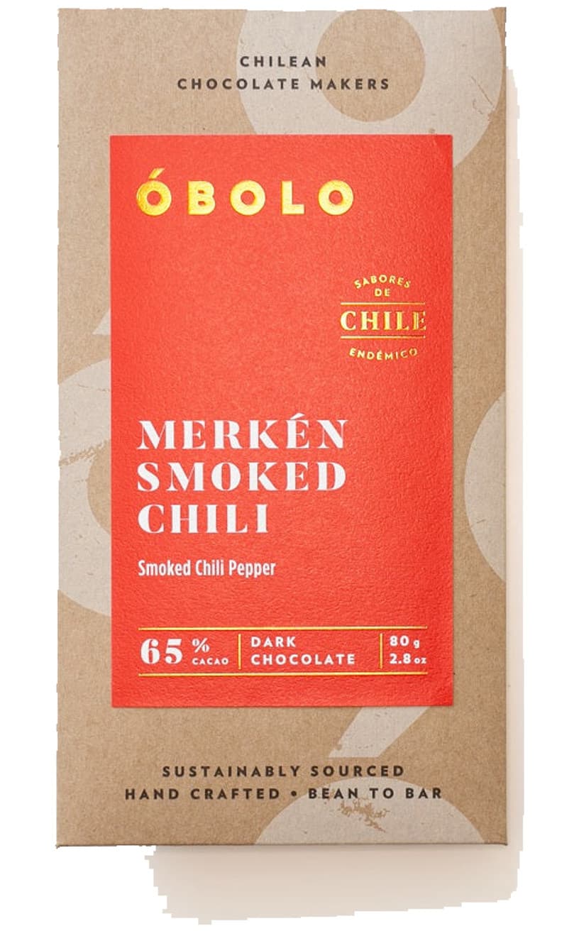 Merkén Smoked Chili 65% 65% dark bar packaging by ÓBOLO