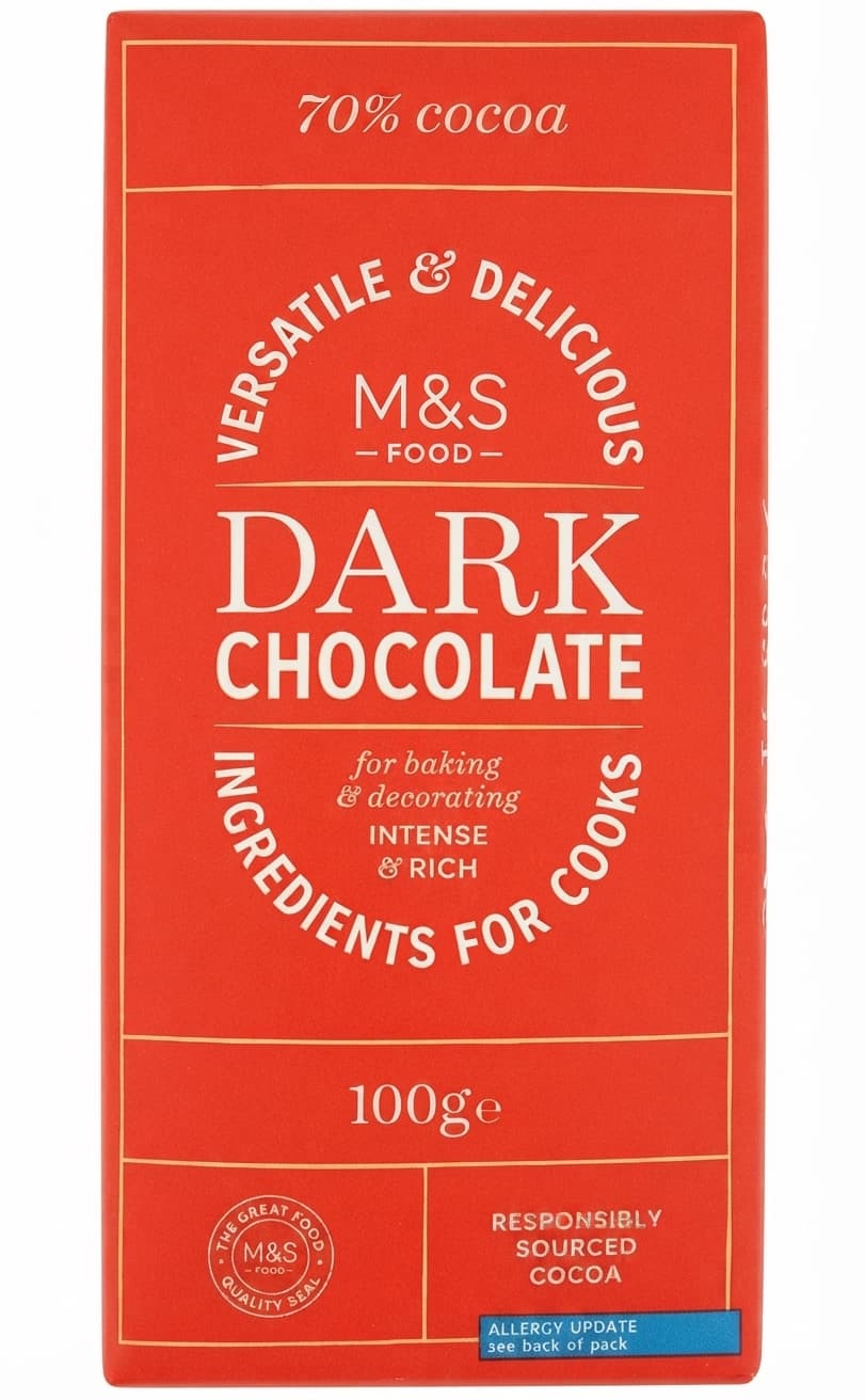Dark 70% 70% dark bar packaging by M&S