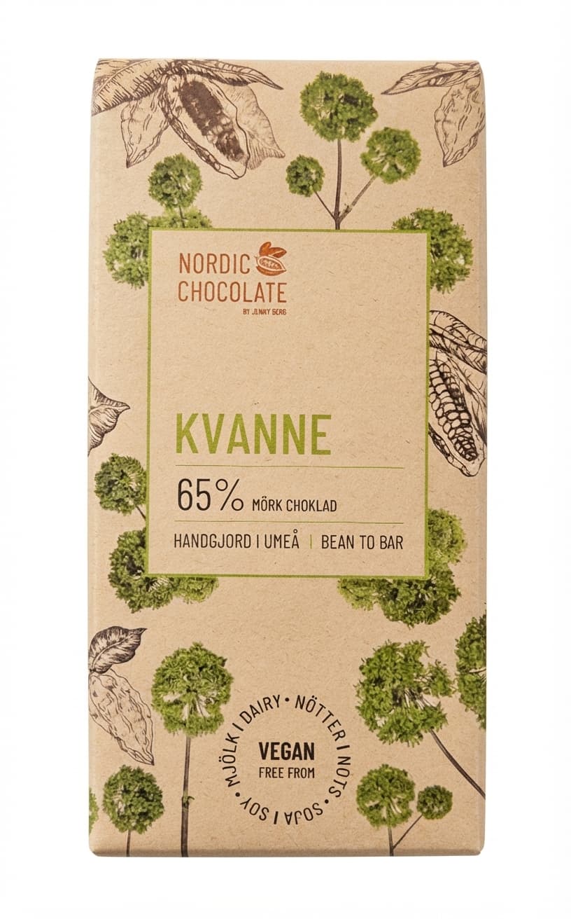 Kvanne 65% 65% dark bar packaging by Nordic Chocolate