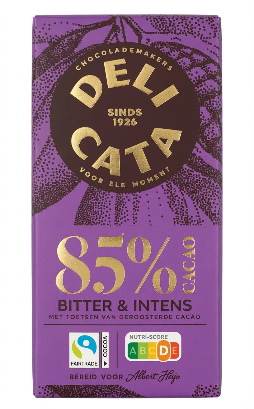 85% Cacao 85% dark bar packaging by Delicata