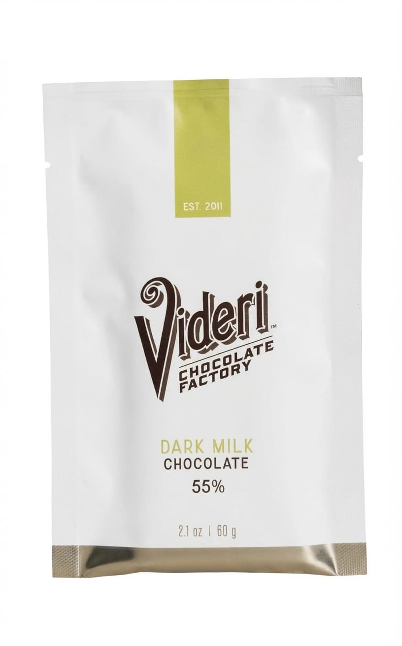 Dark Milk Chocolate 55% 55% milk bar packaging by Videri