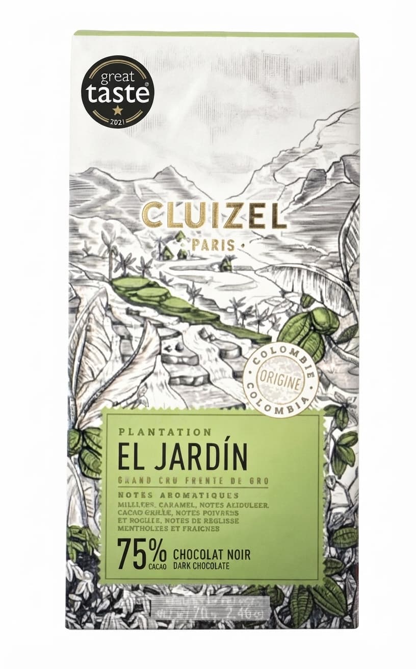 El Jardín 75% 75% dark bar packaging by Cluizel