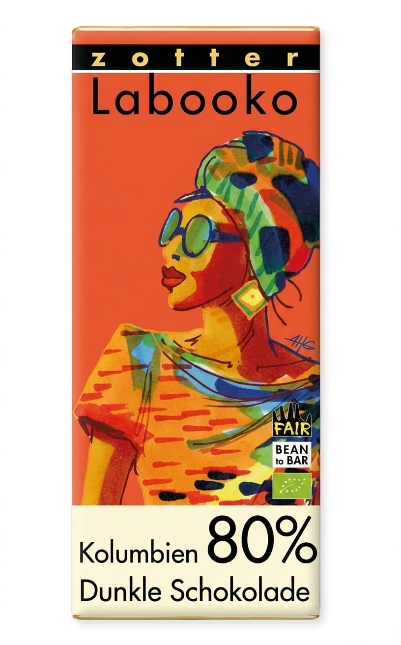 Labooko Colombia 80% 80% dark bar packaging by Zotter
