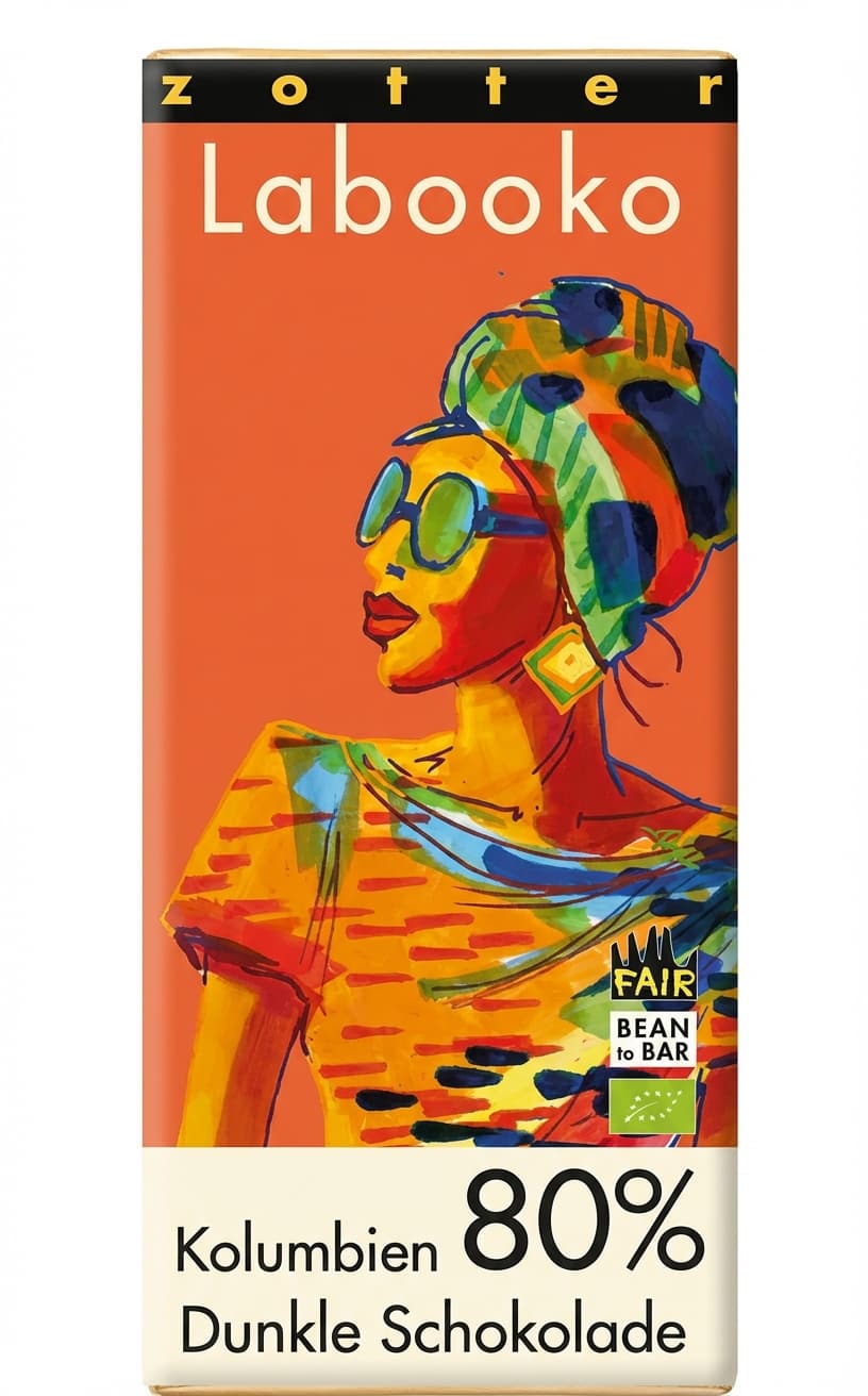 Labooko Colombia 80% 80% dark bar packaging by Zotter