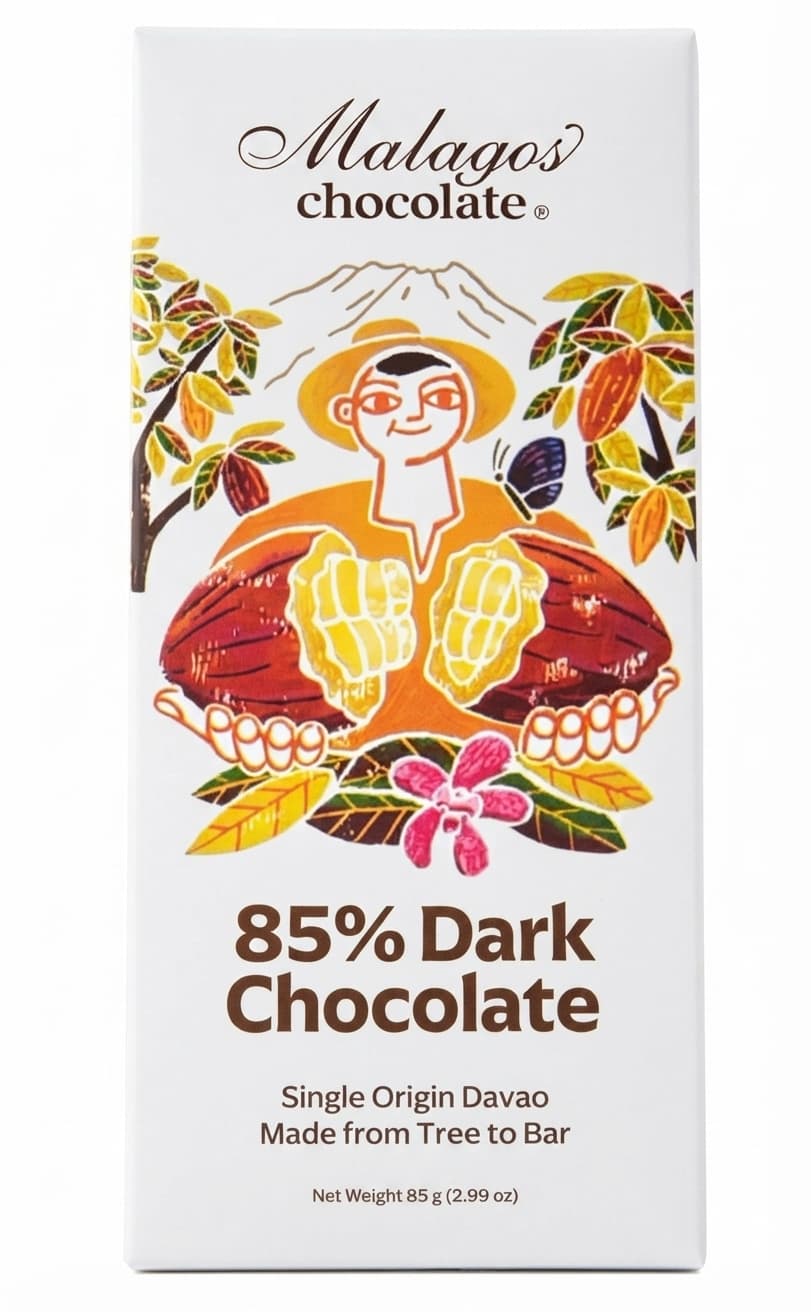 85% Dark 85% dark bar packaging by Malagos