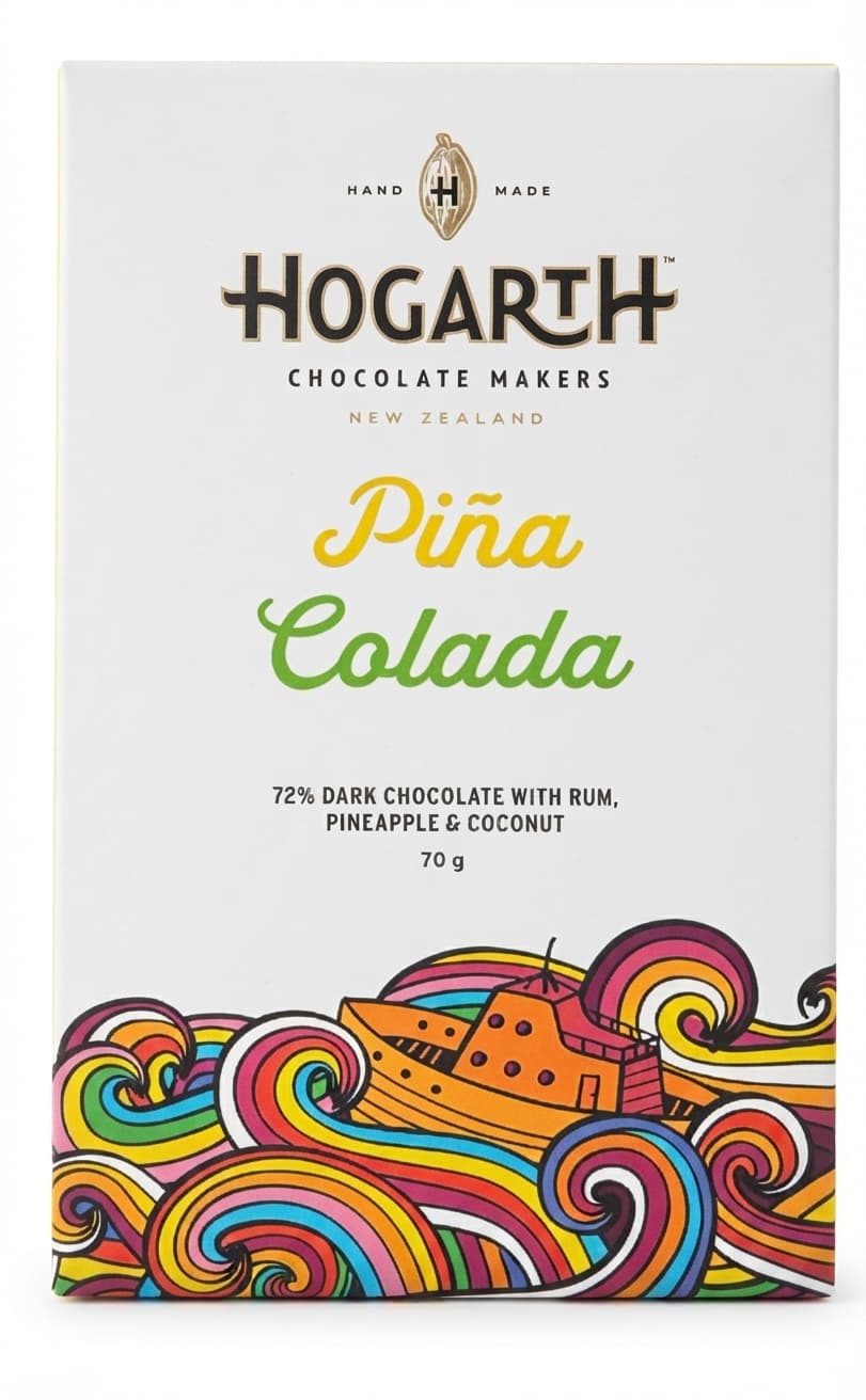 Piña Colada 72% 72% dark bar packaging by Hogarth