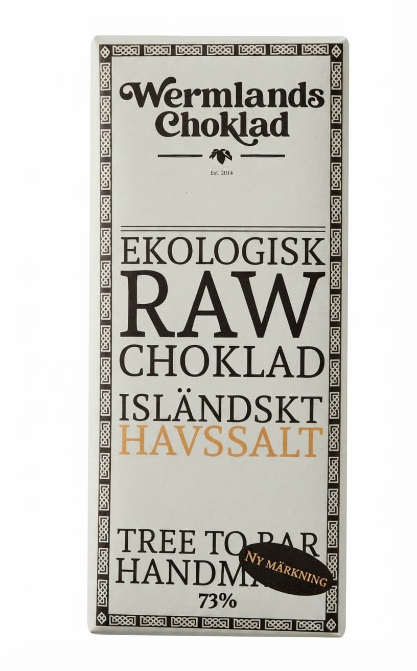 Isländskt Havssalt 73% 73% dark bar packaging by Wermlands Choklad