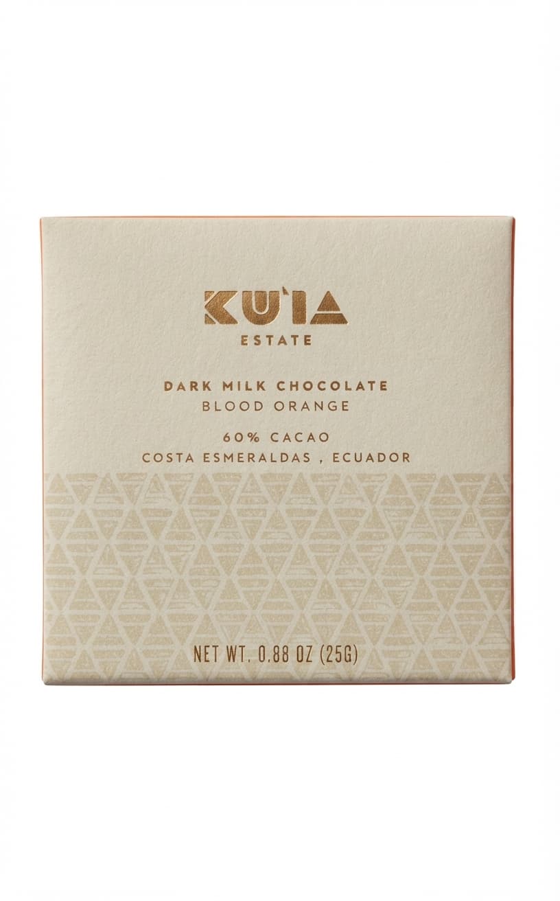 Blood Orange Dark Milk 60% 60% milk bar packaging by Maui Ku'ia Estate Chocolate