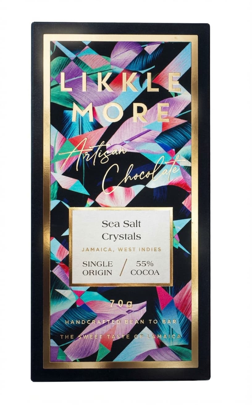 Sea Salt Crystals 55% 55% dark bar packaging by Likkle More