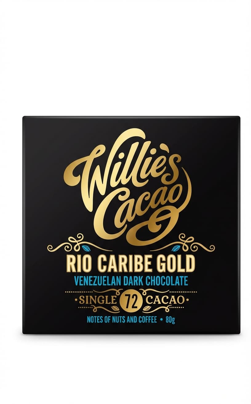 Rio Caribe Gold 72% dark bar packaging by Willie's Cacao