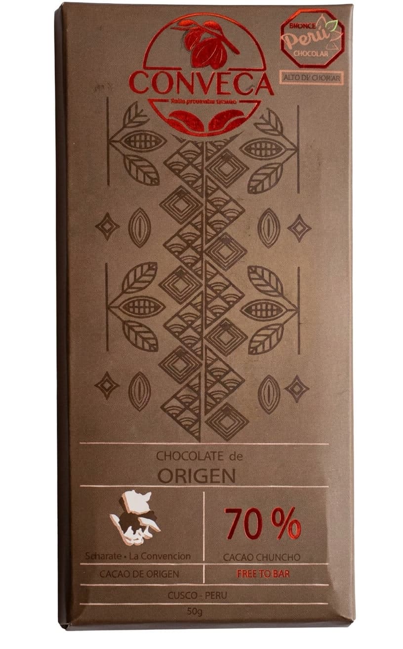 70% Cacao Chuncho 70% dark bar packaging by Conveca