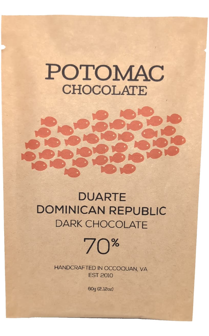 Duarte Dominican Republic 70% 70% dark bar packaging by Potomac Chocolate