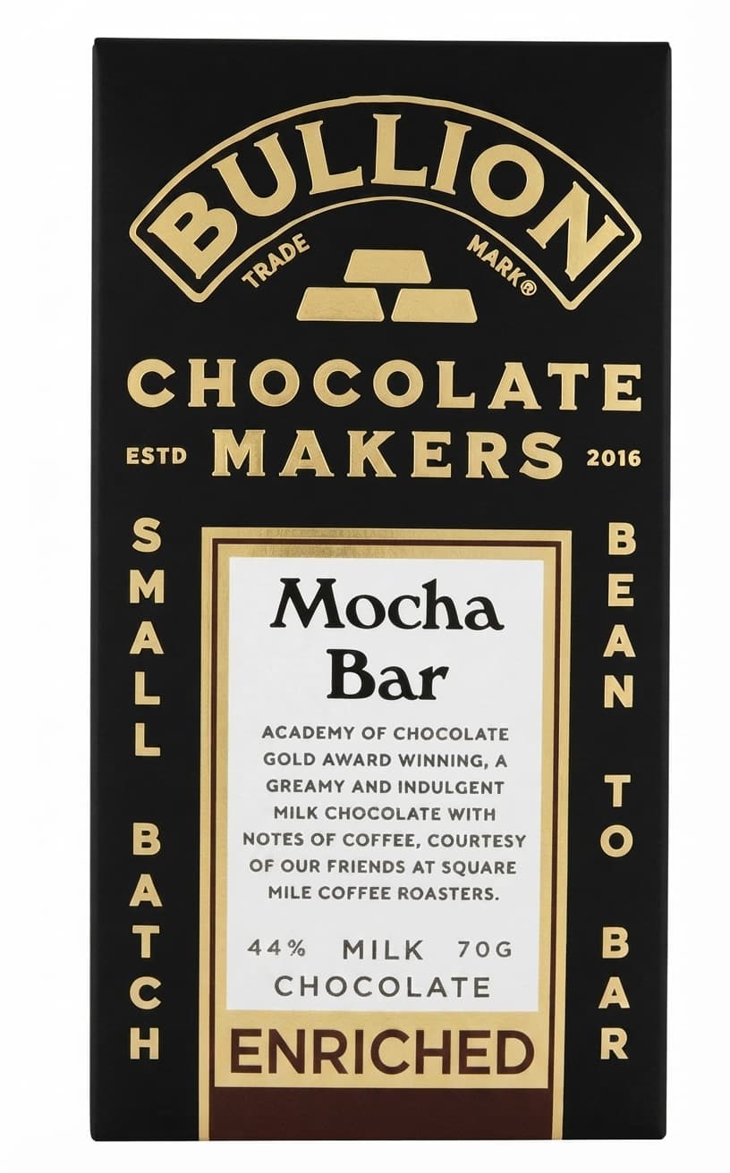 Mocha Bar 44% 44% milk bar packaging by Bullion