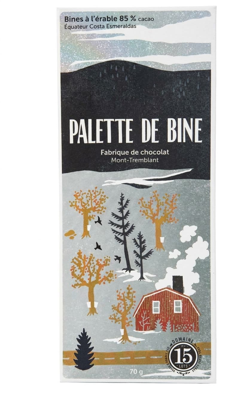 Bines à l'érable 85% 85% dark bar packaging by Palette de Bine