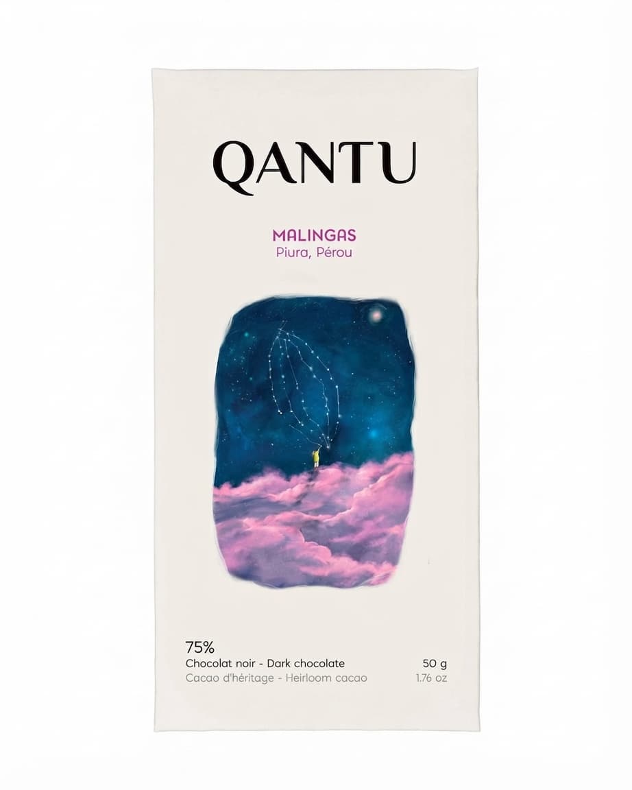Malingas 75% 75% dark bar packaging by Qantu
