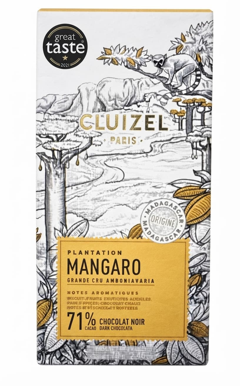 Mangaro 71% 71% dark bar packaging by Cluizel