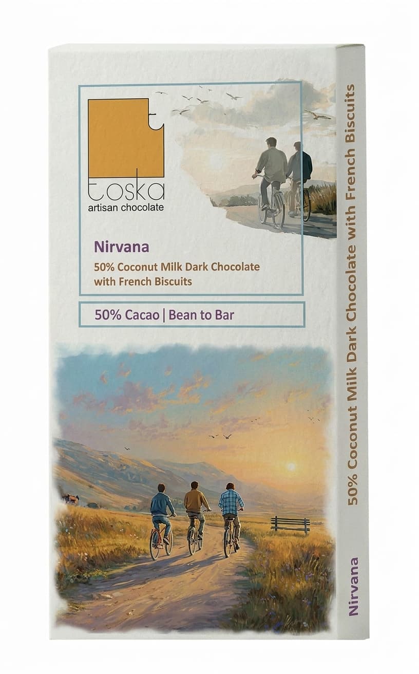 Coconut Milk & Biscuit 50% 50% milk bar packaging by Toska Chocolates