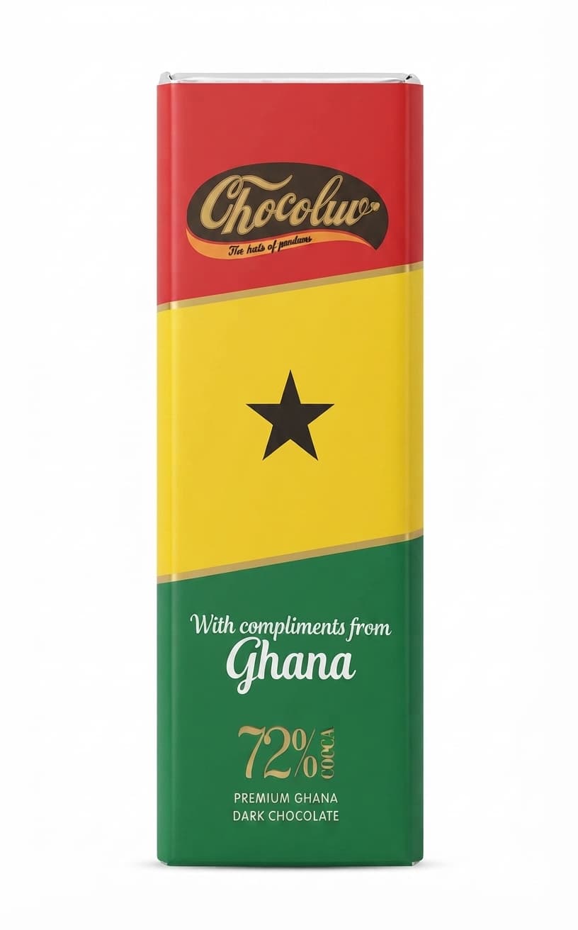 Ghana 72% 72% dark bar packaging by Chocoluv