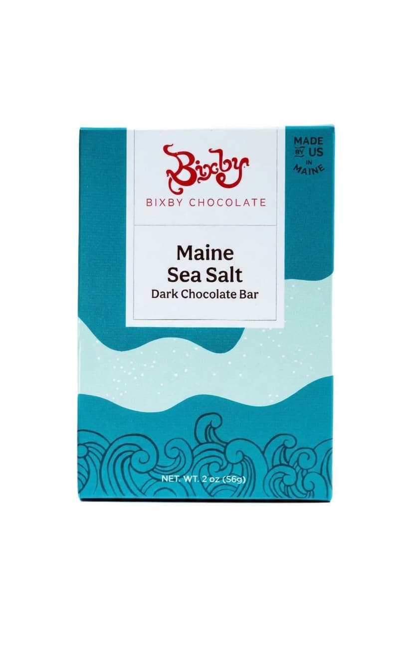 Maine Sea Salt 70% dark bar packaging by Bixby Chocolate