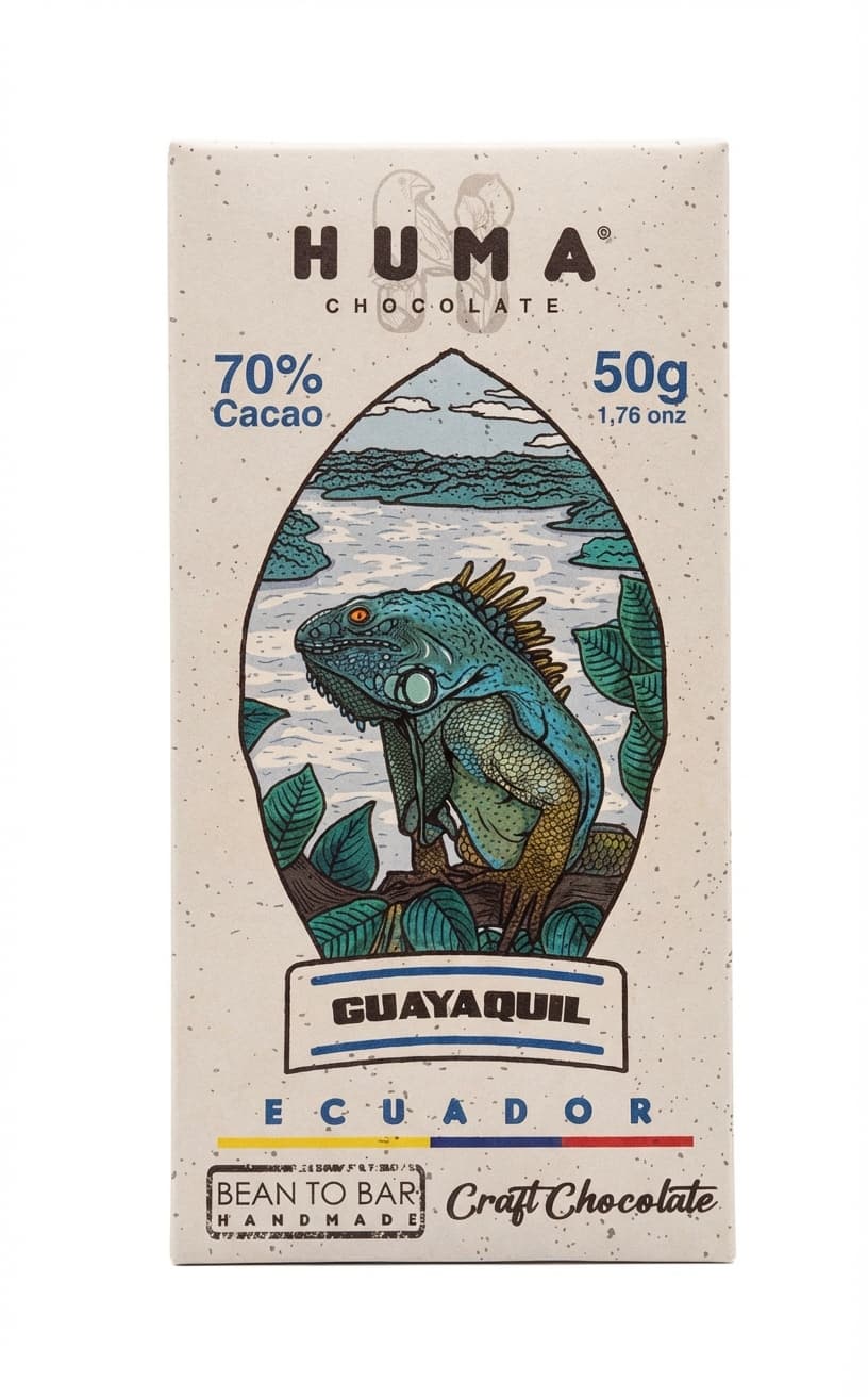 Guayaquil 70% 70% dark bar packaging by Huma Chocolate
