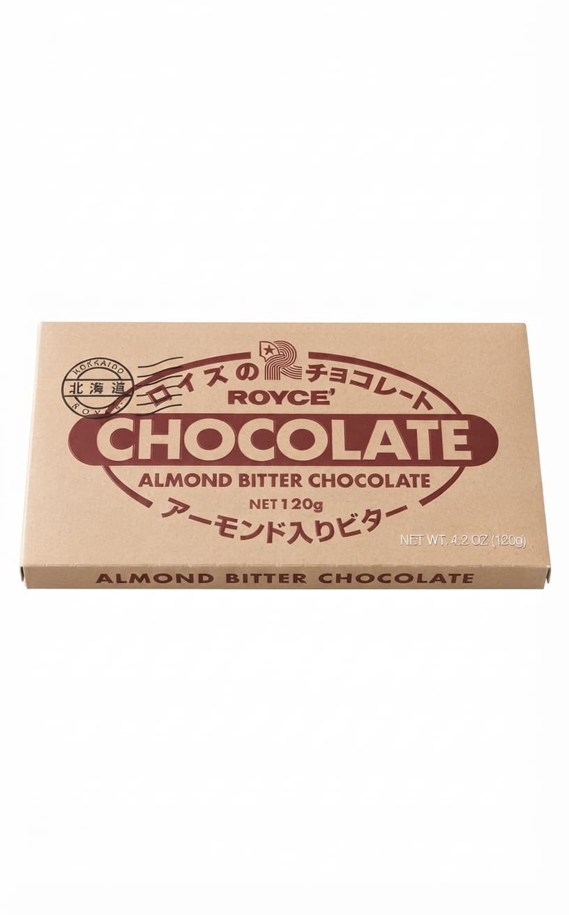 Almond Bitter null% dark bar packaging by Royce'
