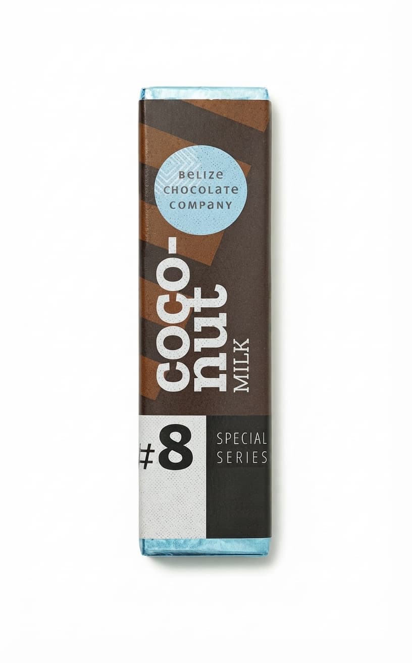 Coconut Milk null% milk bar packaging by Belize Chocolate Company