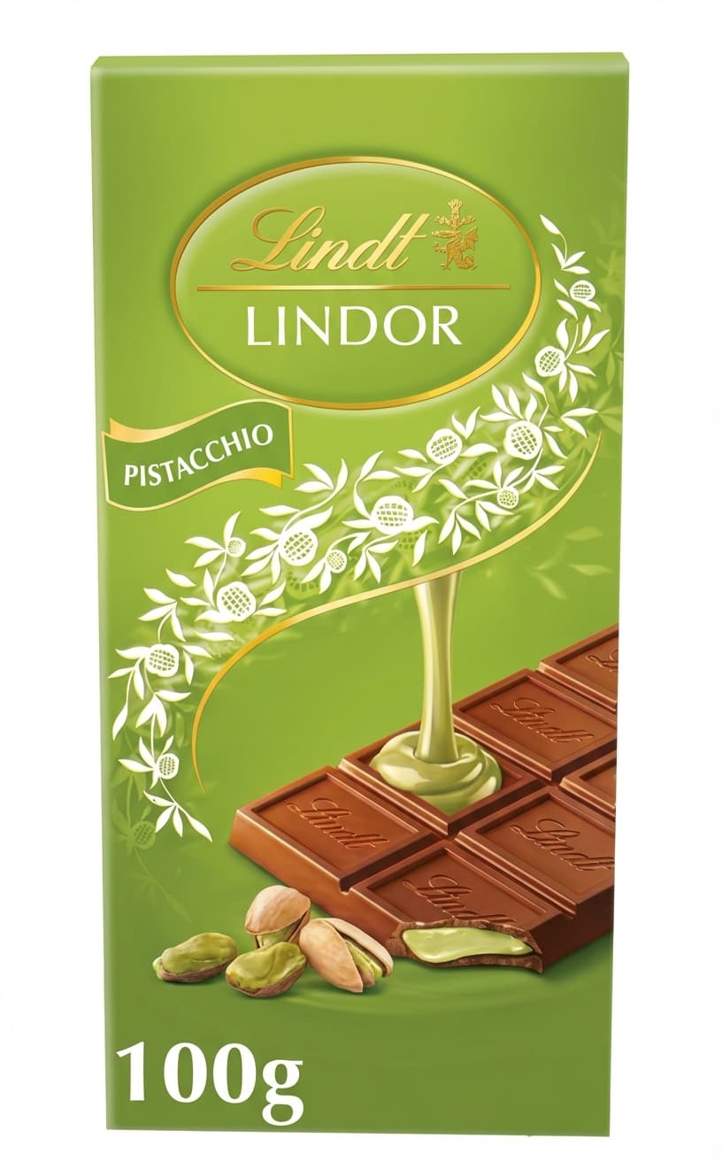 Lindor Pistacchio 30% milk bar packaging by Lindt