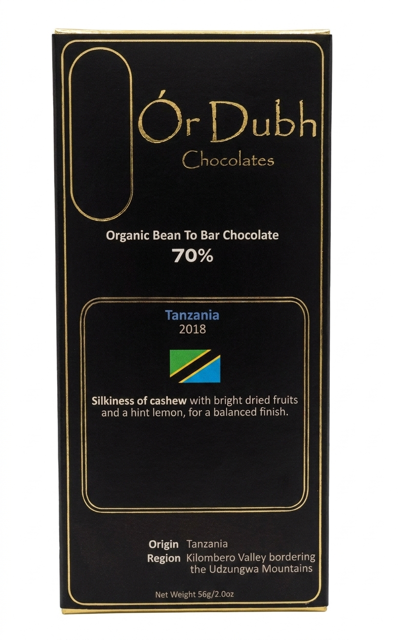 Tanzania 70% 70% dark bar packaging by Ór Dubh Chocolate