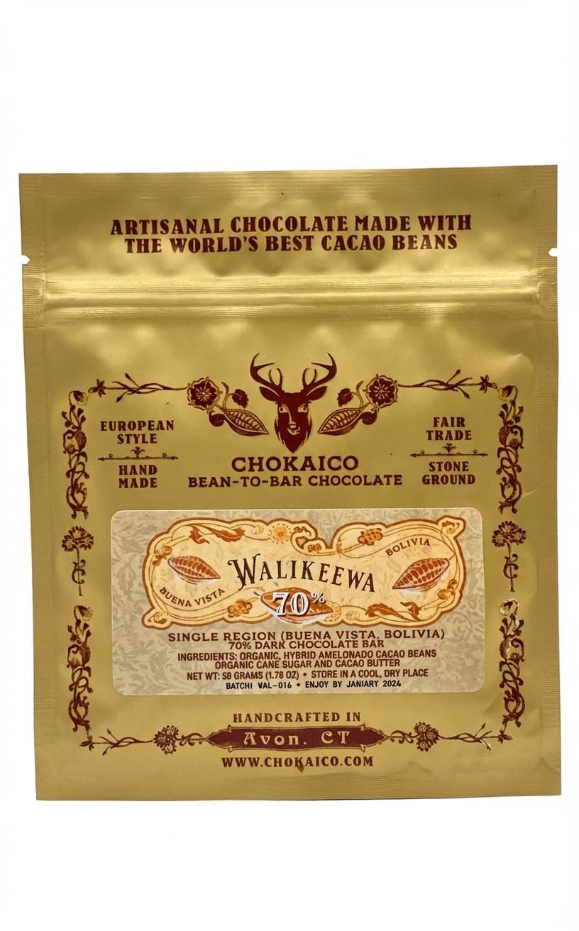 Walikeewa 70% 70% dark bar packaging by Chokaico