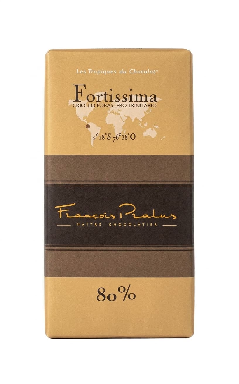 Fortissima 80% 80% dark bar packaging by François Pralus