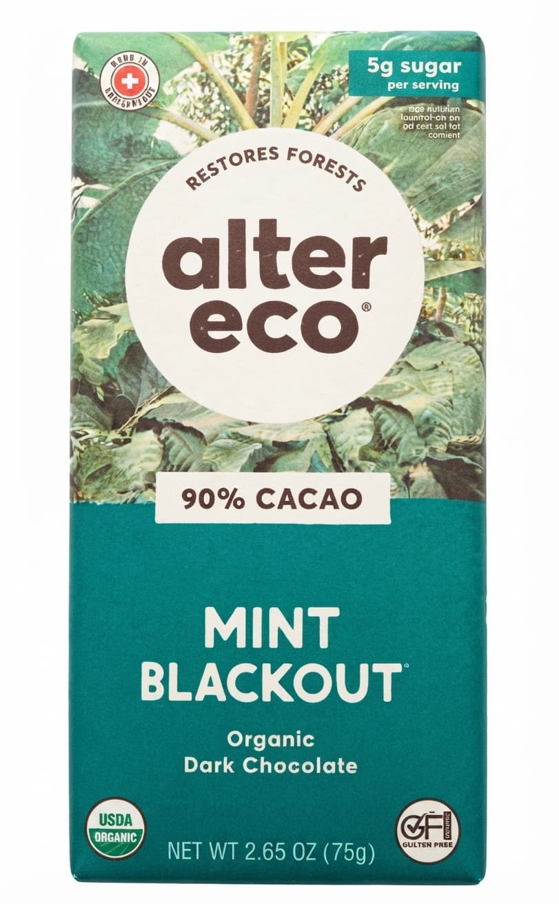 Mint Blackout 90% 90% dark bar packaging by Alter Eco