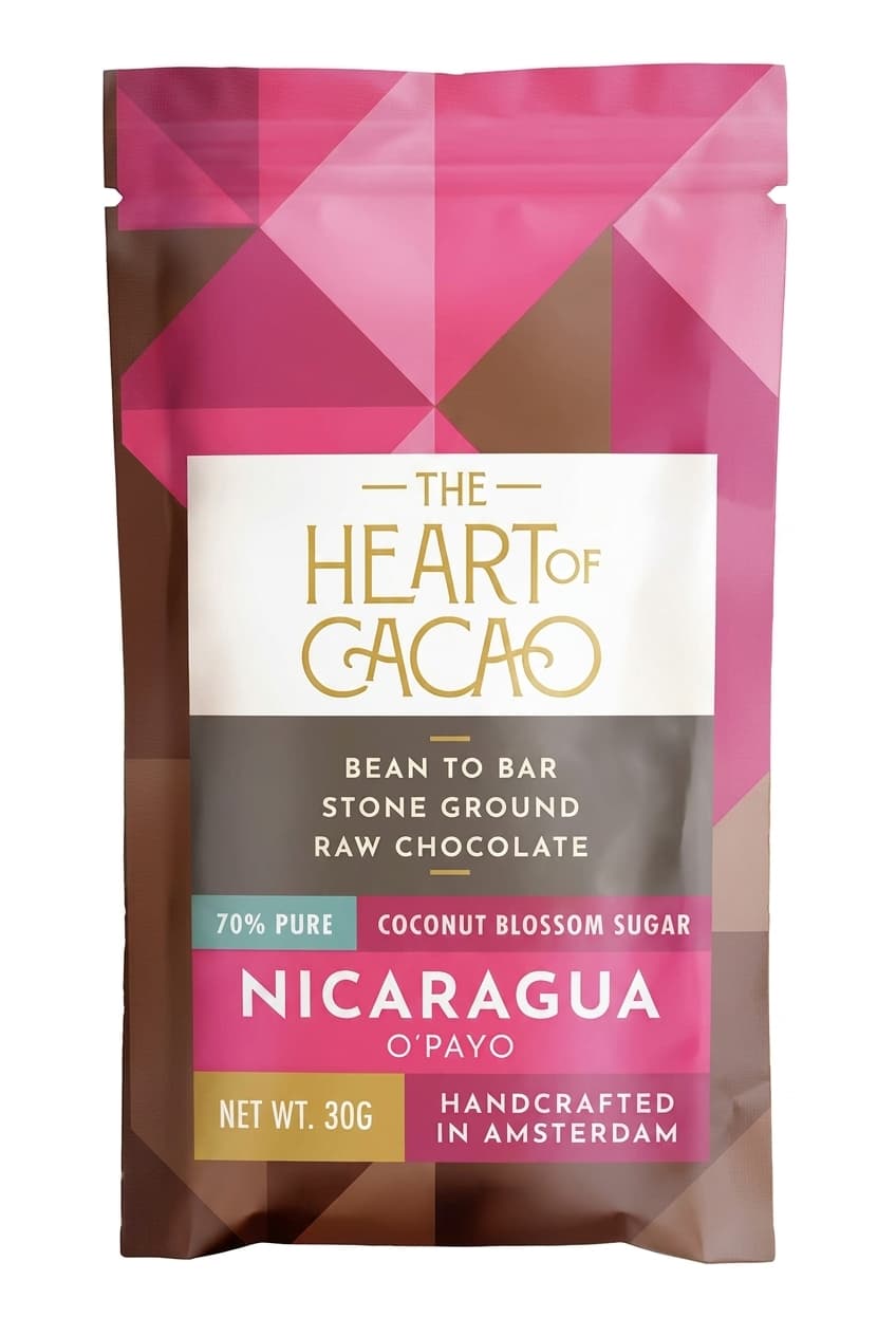Nicaragua O'Payo 70% Pure 70% dark bar packaging by The Heart of Cacao