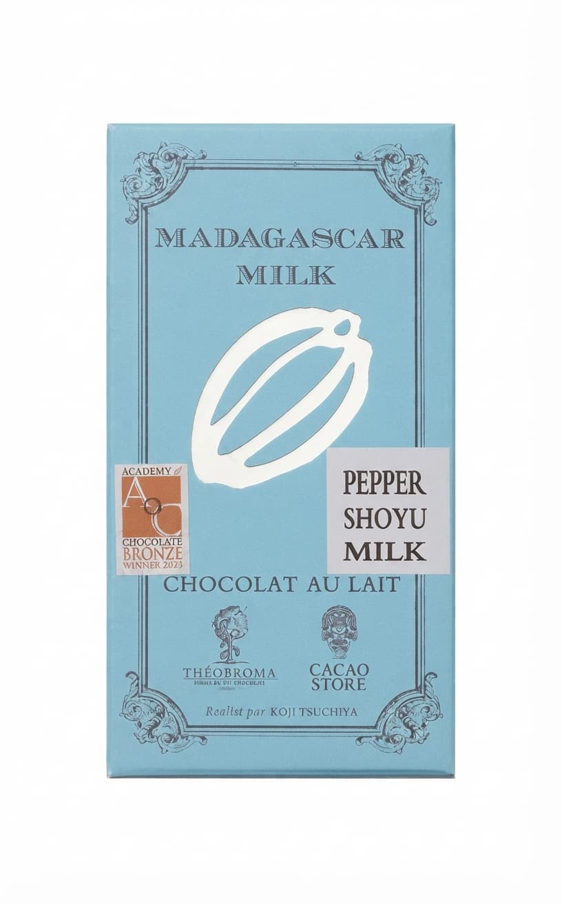 Madagascar Milk Pepper & Soy Sauce 45% 45% milk bar packaging by Musée du Chocolat Théobroma