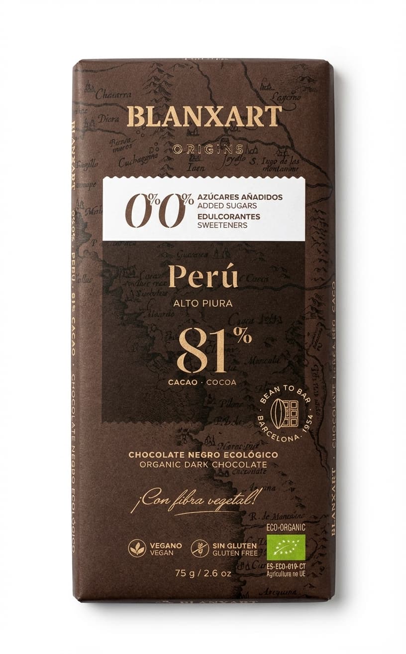 Perú Alto Piura 81% 81% dark bar packaging by Blanxart