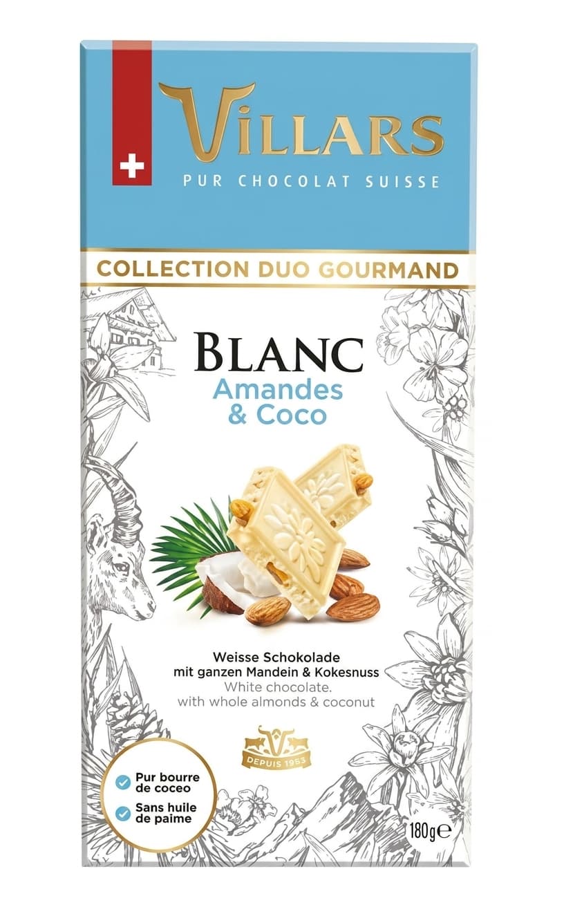 Blanc Amandes & Coco 29% white bar packaging by Villars