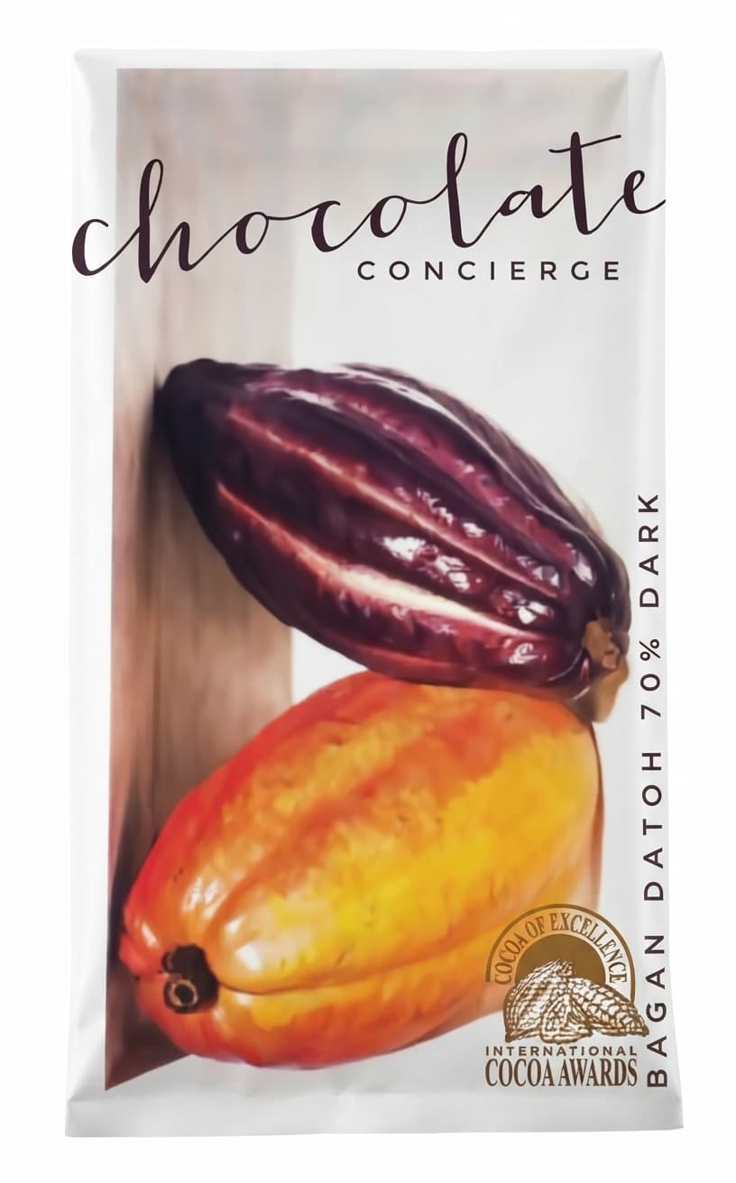 Bagan Datoh 70% 70% dark bar packaging by Chocolate Concierge