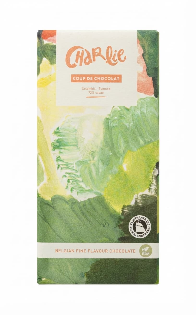Charlie 72% 72% dark bar packaging by Coup de Chocolat