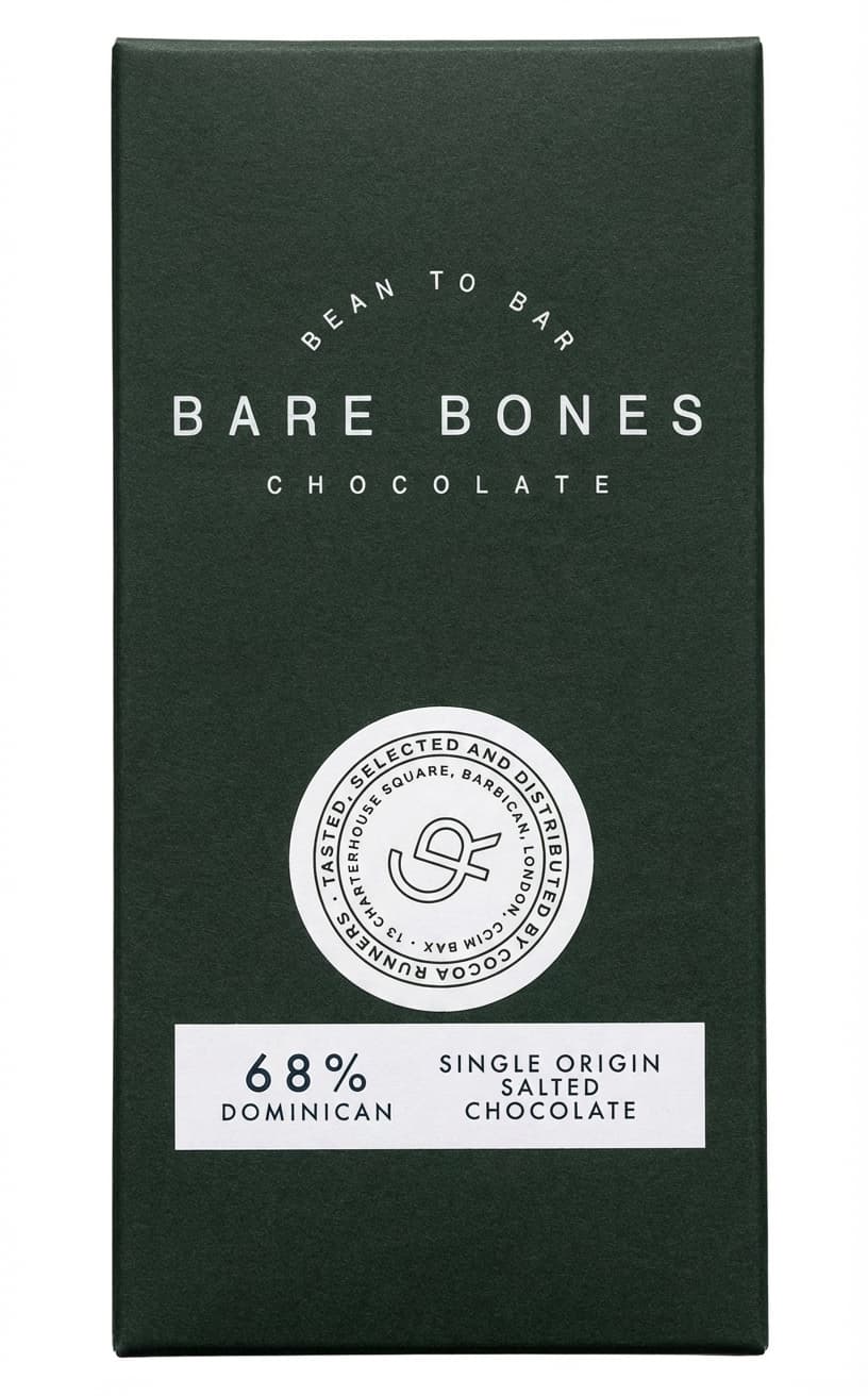 68% Dominican Salted Chocolate 68% dark bar packaging by Bare Bones